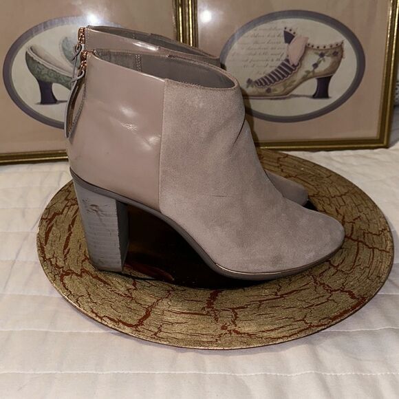 Ted Baker 10.5 41 Lorca 3 Contrast Suede Leather Mink Pink Stacked Heel Booties - Picture 3 of 11